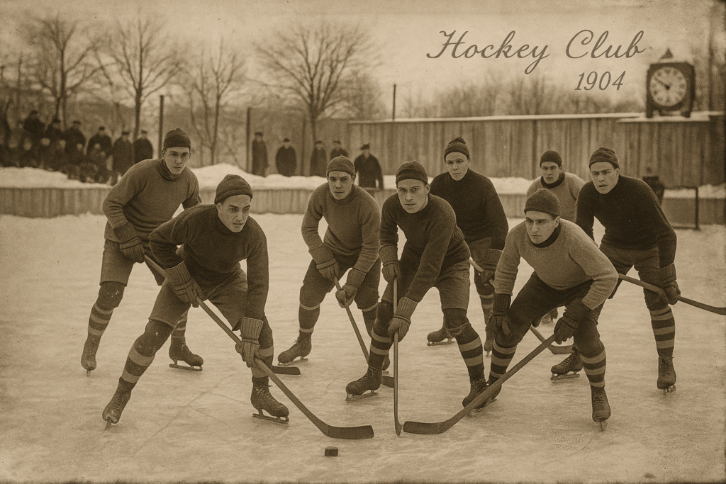 Ice hokey team in old time