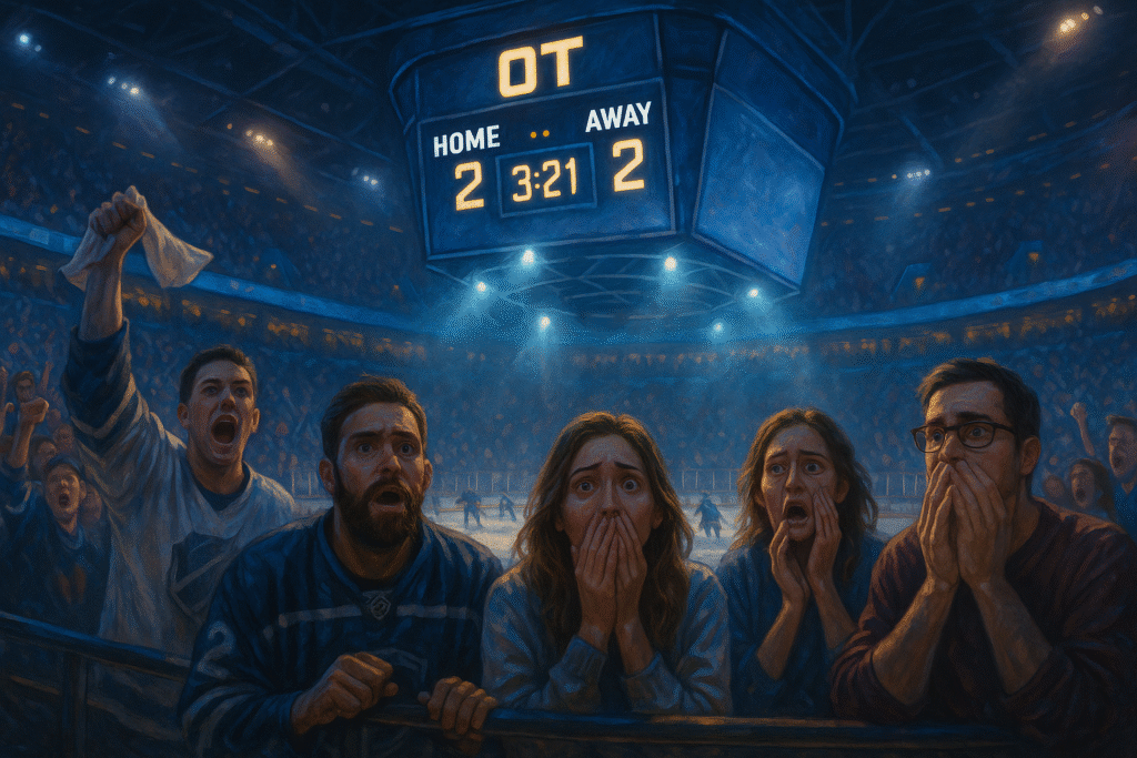 People surprised during Hockey game after OT